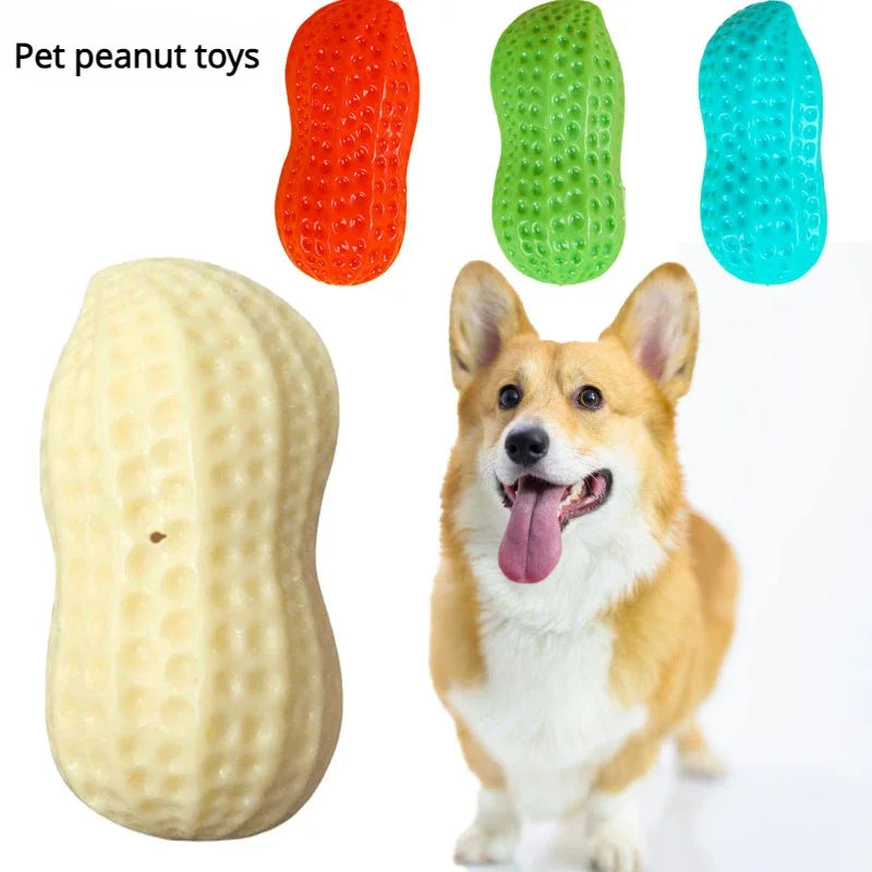Peanut Shaped Squeaking Dog Chew Toy Interactive Rubber