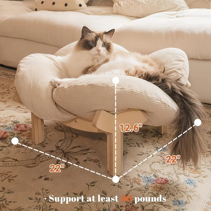 Raised Wooden Cat Bed With Cushion For Indoor Pets