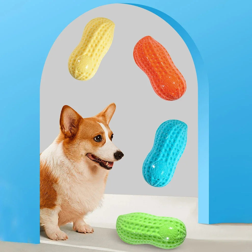Peanut Shaped Squeaking Dog Chew Toy Interactive Rubber