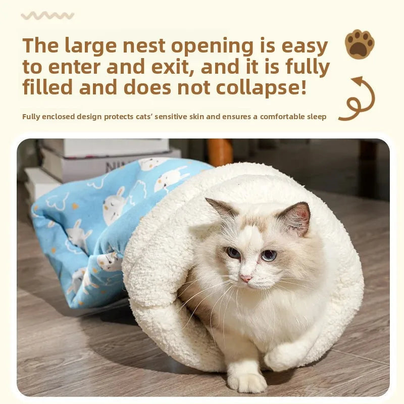 Winter Warm Cat Nest Bed Semi Enclosed Cozy Sleeping Bag For Cats