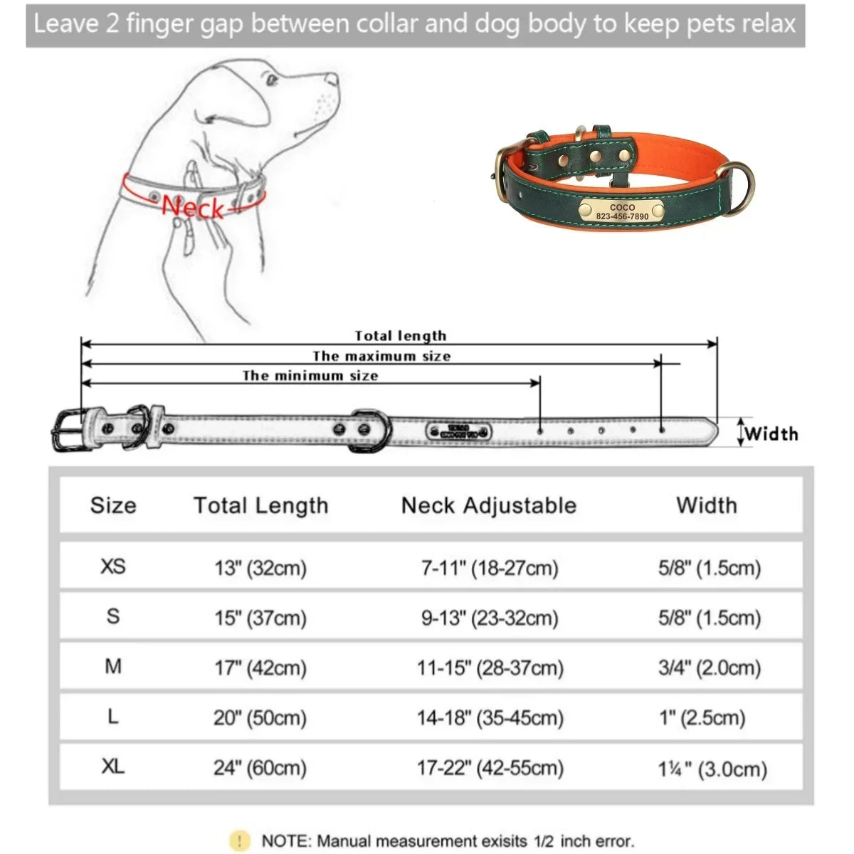 COOYOMOO Personalized Leather Dog Collar With Engraving And Padded Nameplate