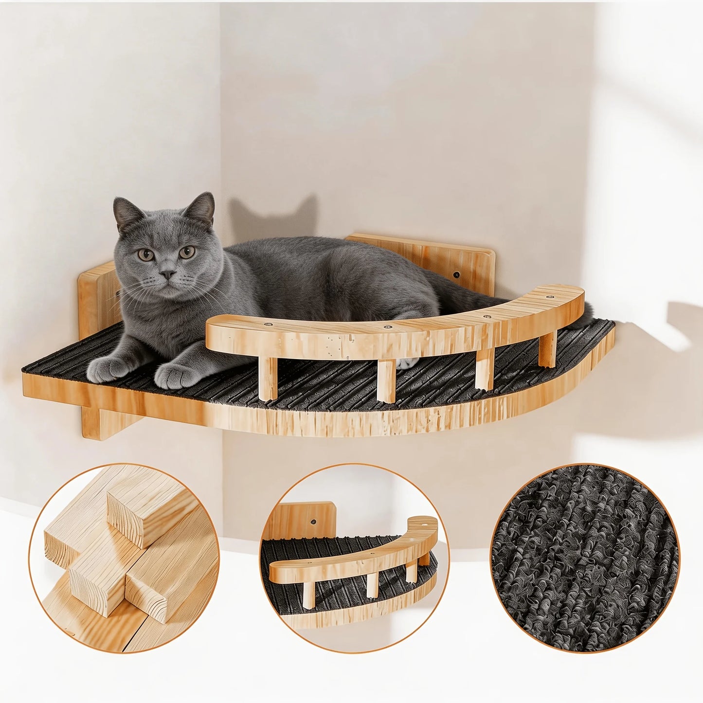 Pine Wood Cat Wall Shelves With 3 Step Ladders Hammock