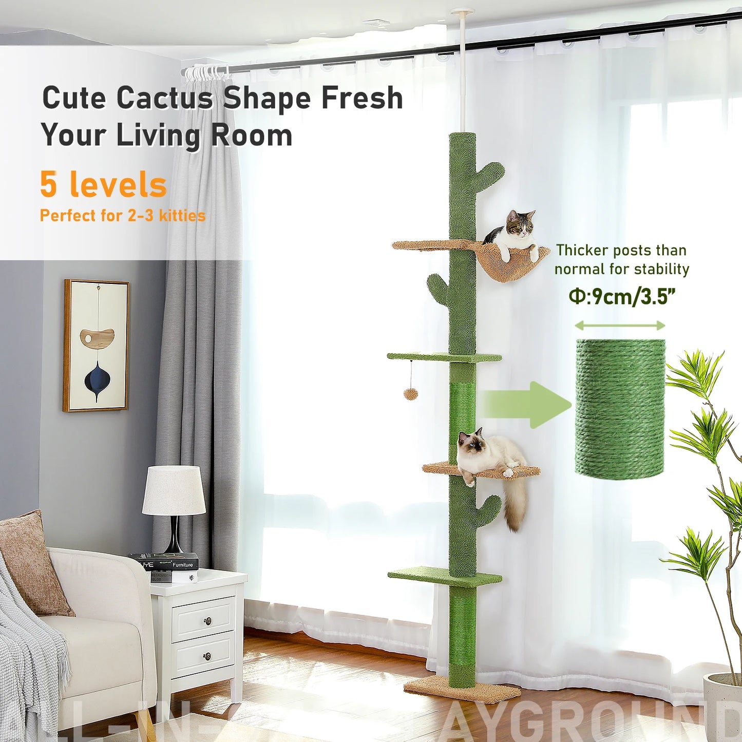 PAWZ Road Cat Tree 5-Tier Floor To Ceiling Cactus Climbing