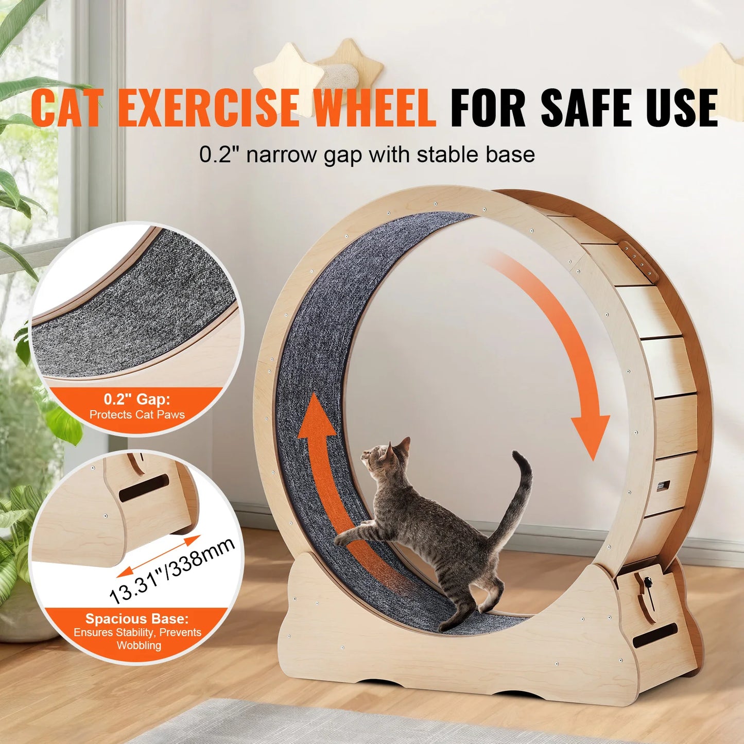 Wooden Cat Exercise Wheel For Indoor Cats With Detachable Carpet