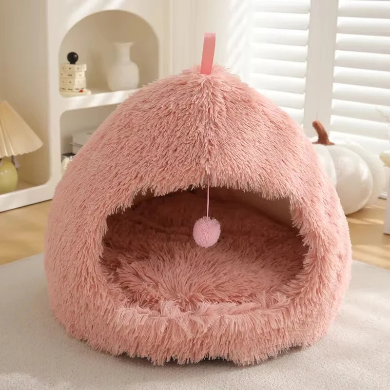 Winter Plush Pet Bed Lounger With Soft Velvet Cushion