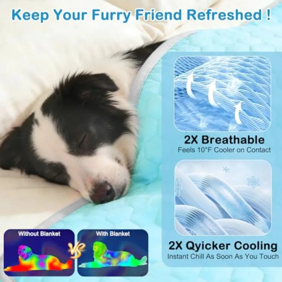 Dog Cooling Mat Waterproof Reversible Blanket With Ice Silk Velvet Pad