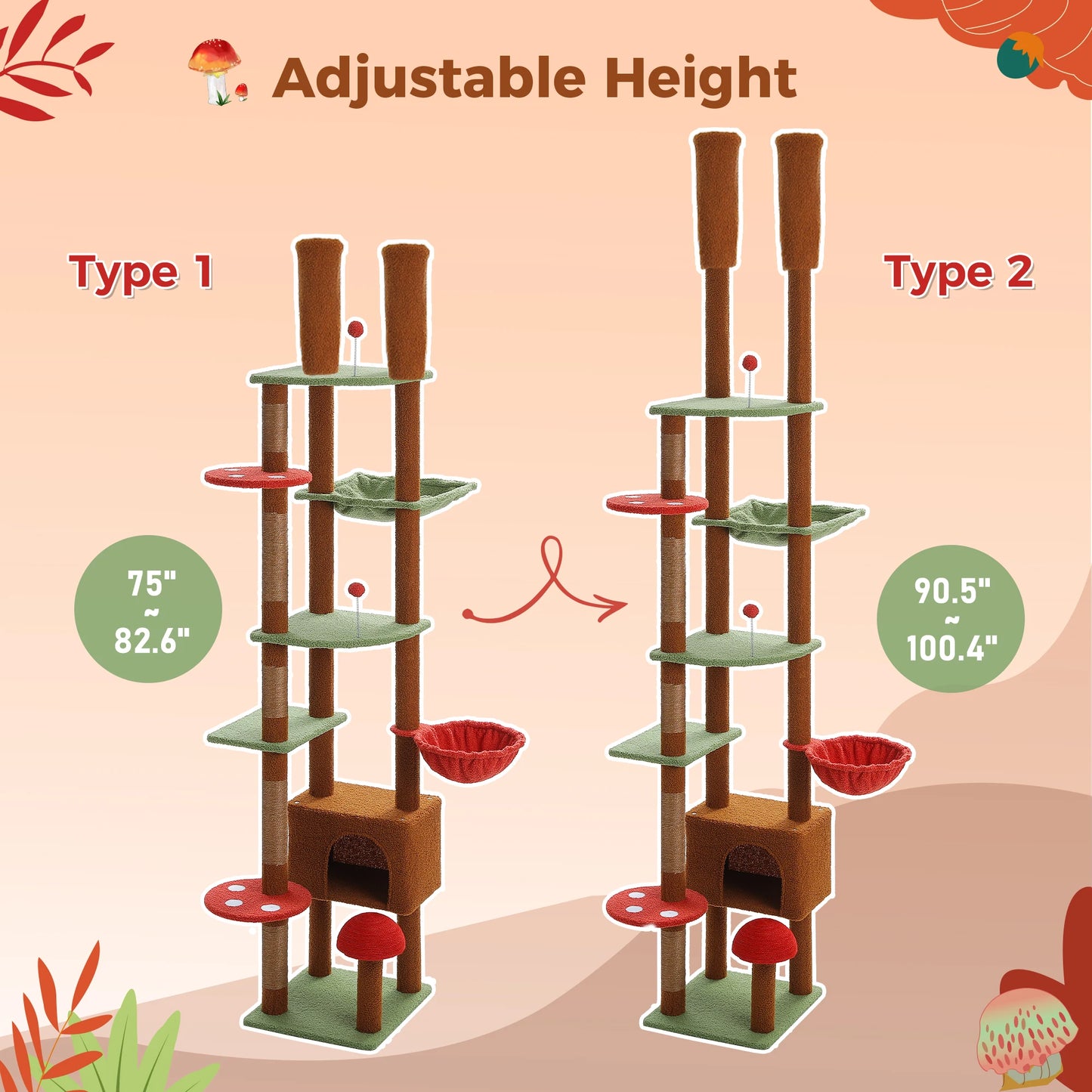 PETEPELA Floor To Ceiling Cat Tree Tower With Condo Cozy Hammock Scratching Post