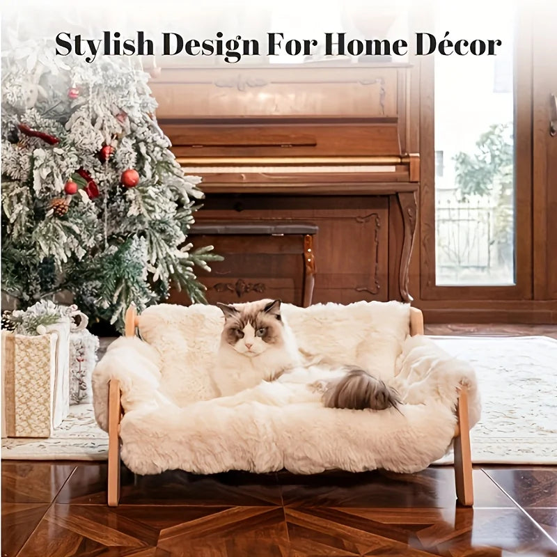 Elevated Raised Wood Pet Couch Bed For Cats And Dogs