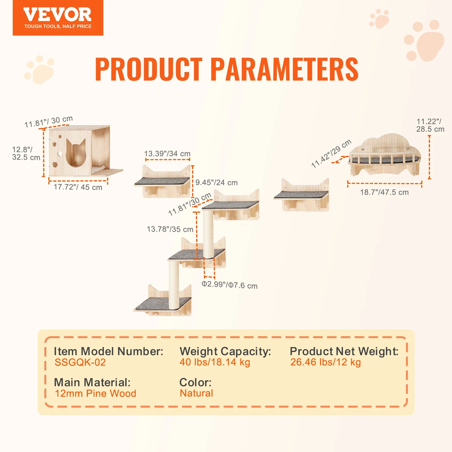 SucceBuy Wall Mounted Cat Shelves And Cat Tree Furniture