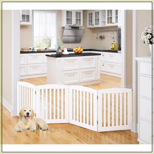 Freestanding Foldable Wooden Pet Gate For Dogs Indoor Use