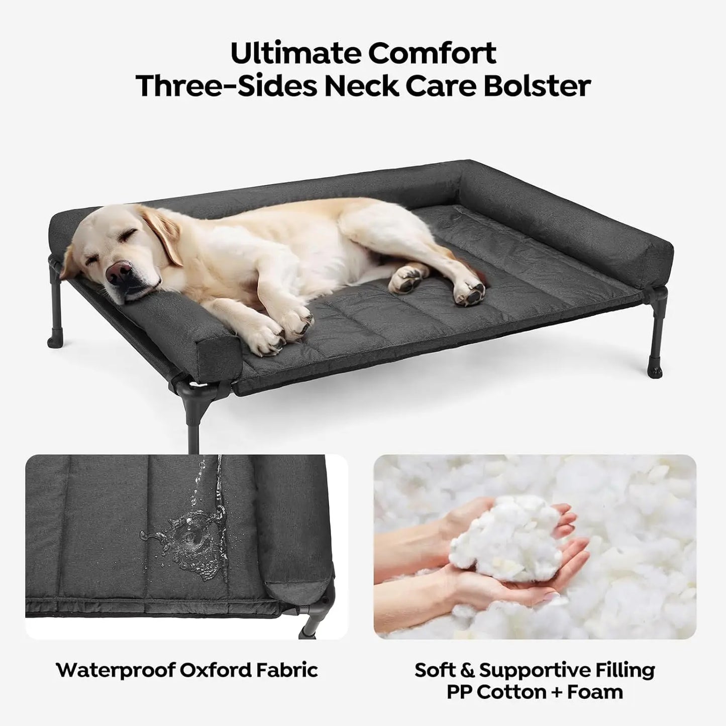 Cooling Elevated Dog Bed With Removable Waterproof Bolster Cushion Mat
