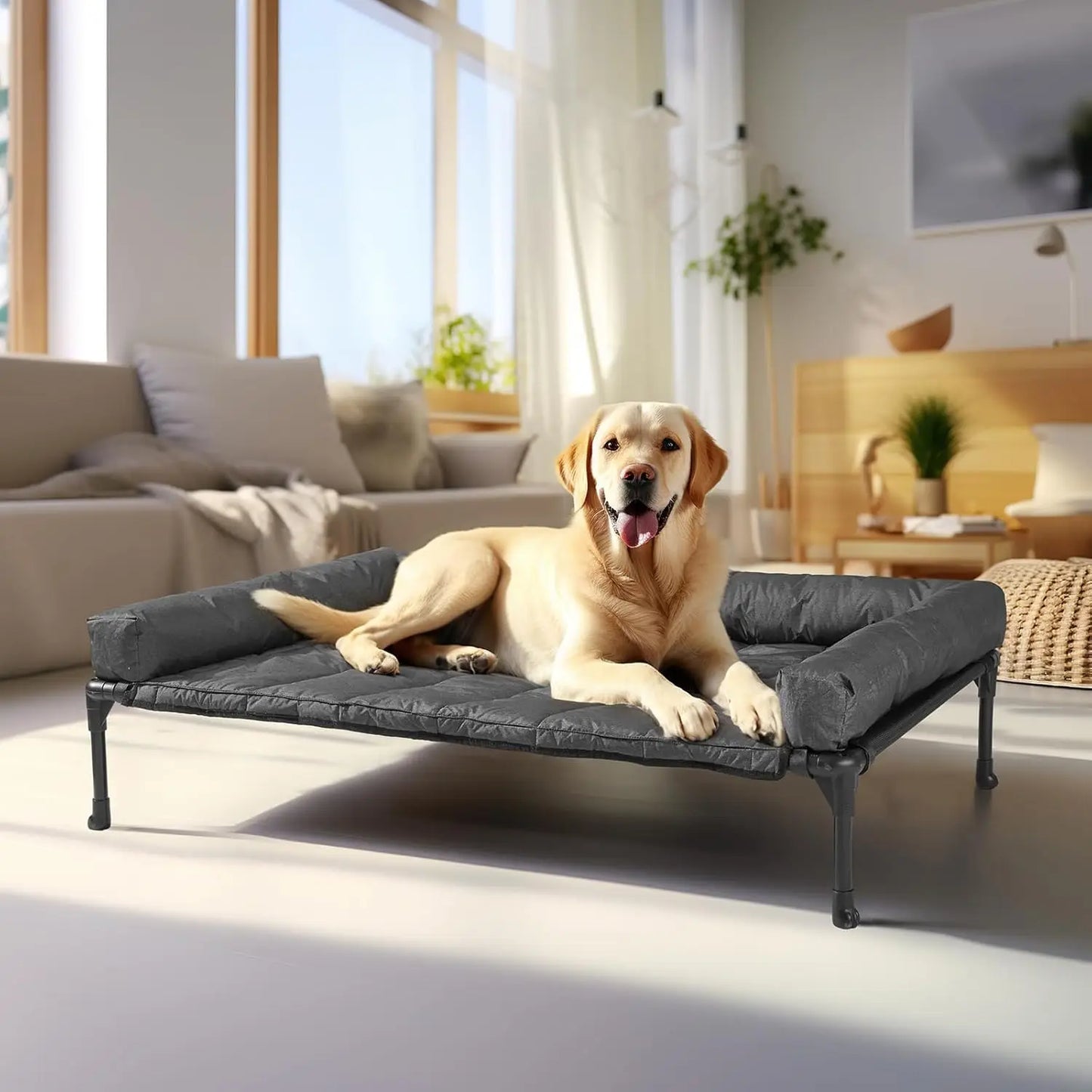 Cooling Elevated Dog Bed With Removable Waterproof Bolster Cushion Mat