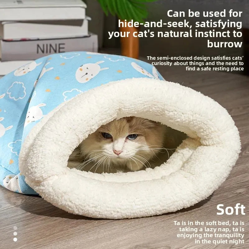 Cat Nest Winter Warmth Semi Enclosed Sleeping Bag For Cats