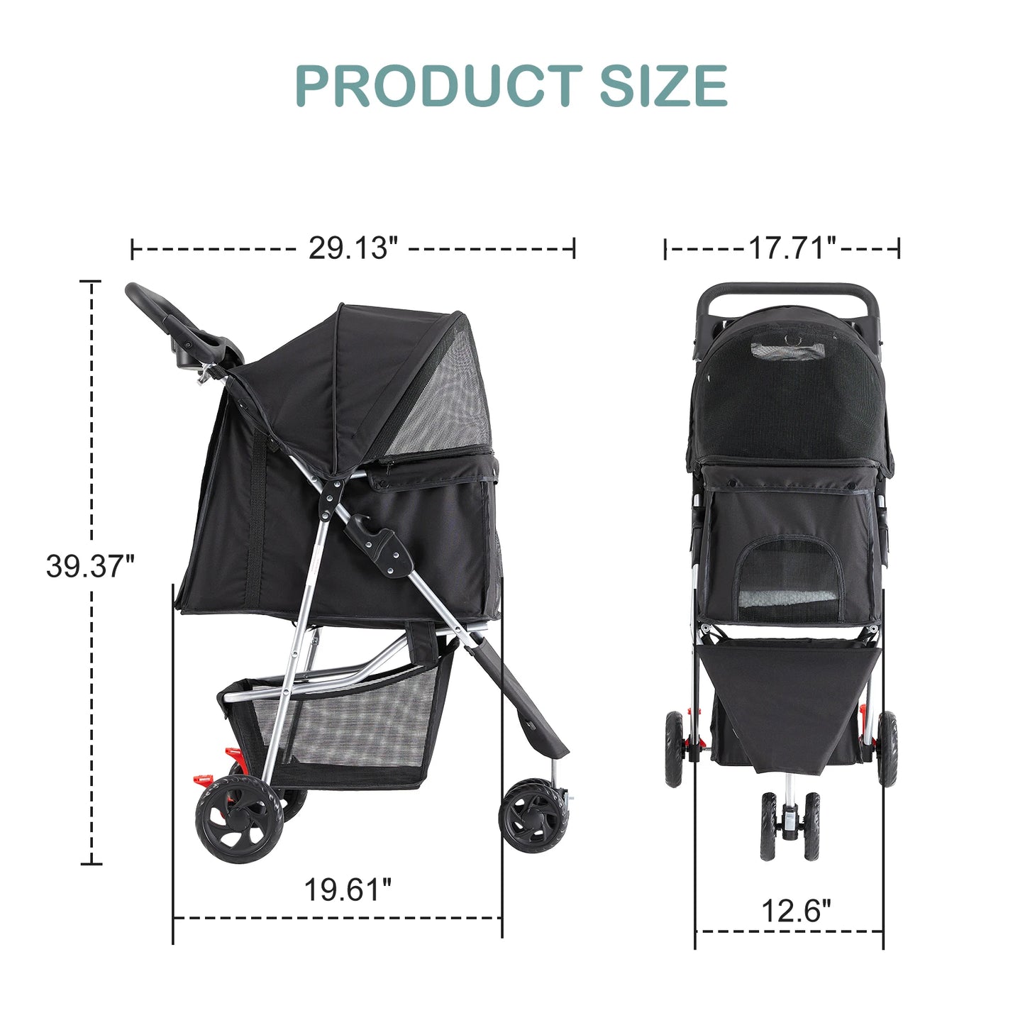 Three-Wheel Foldable Pet Stroller For Small Dogs And Cats