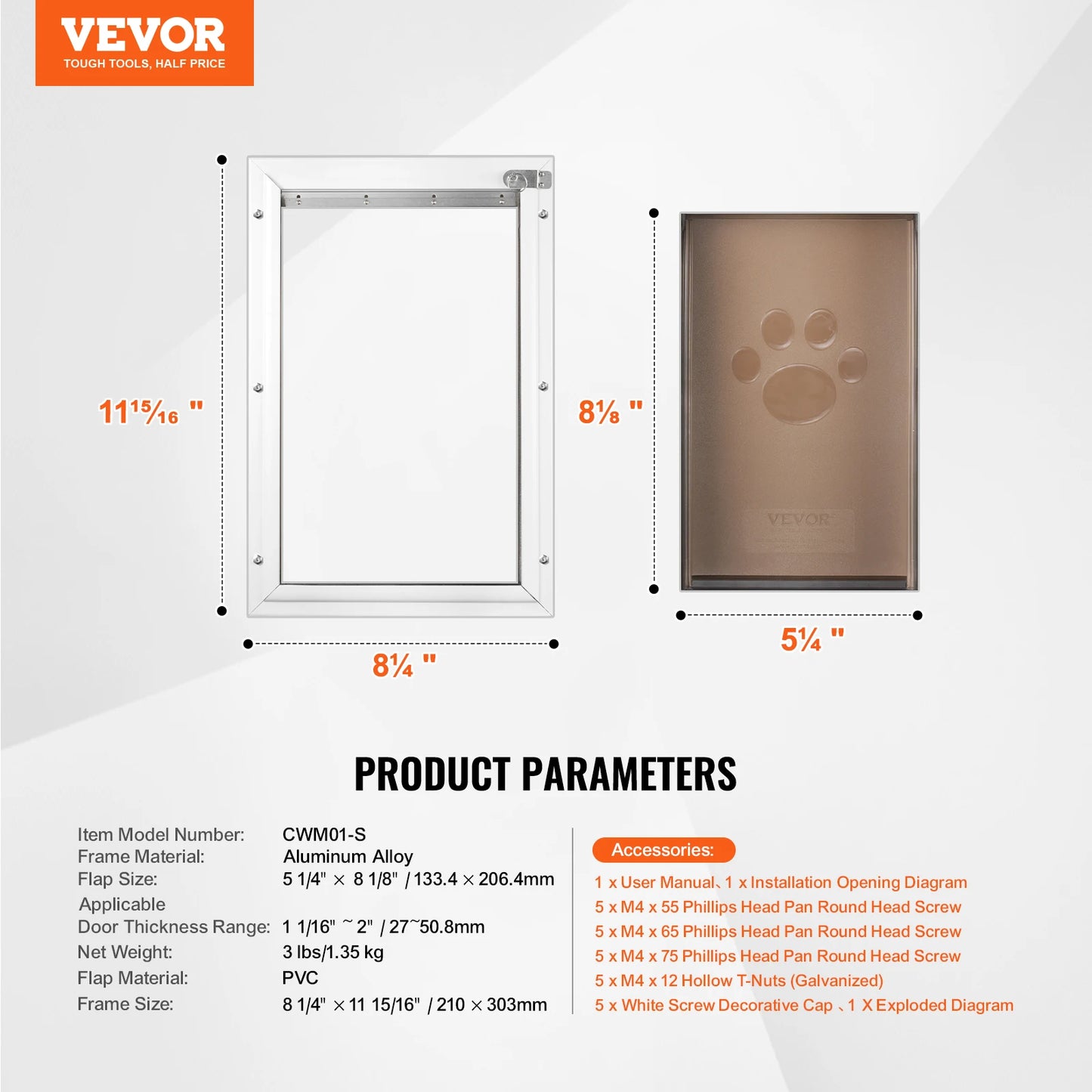 Pet Door Aluminum Frame With Lockable Flap Weatherproof Easy Install