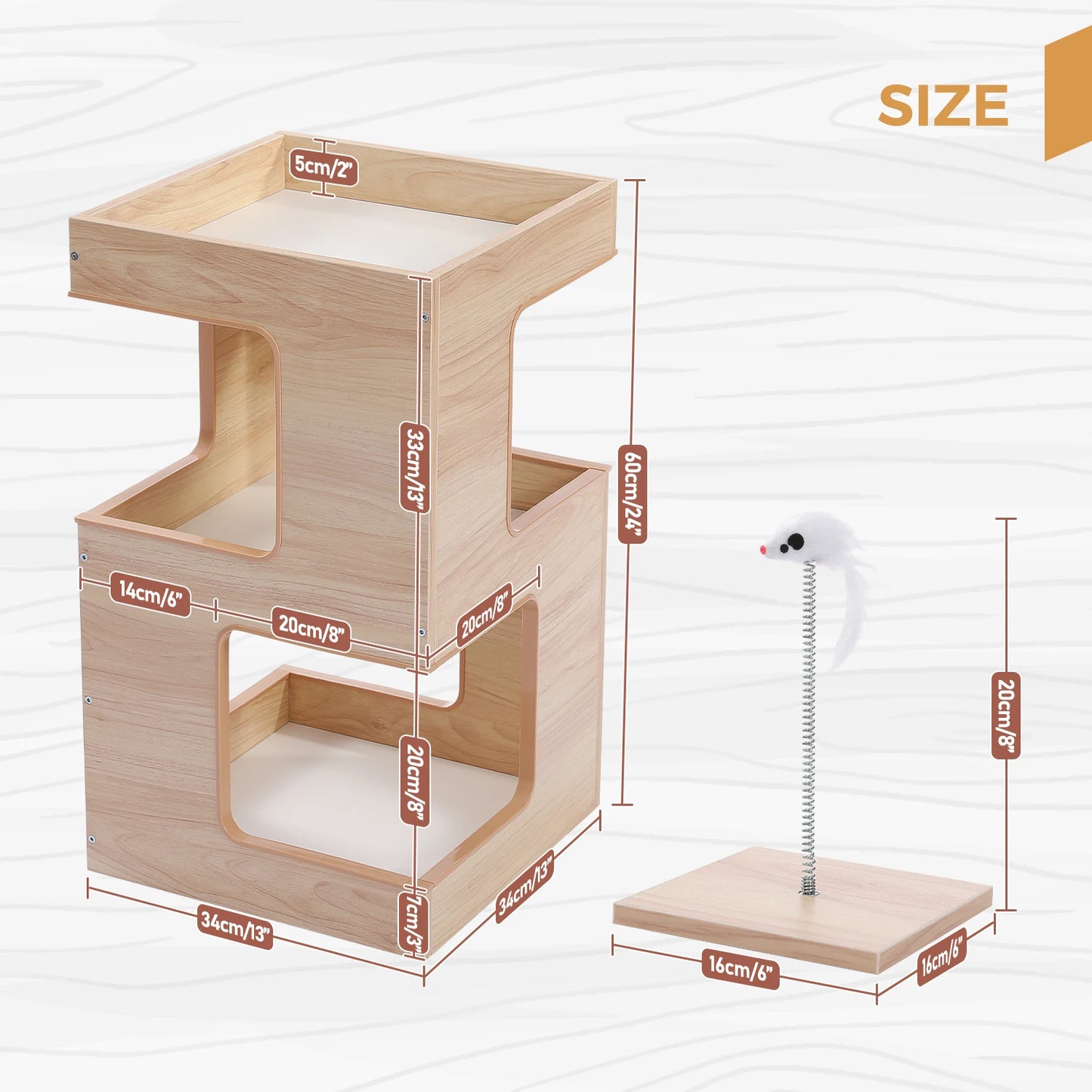 PAWZ Road Wooden Cat Condo Bed With Scratching Pad Tower