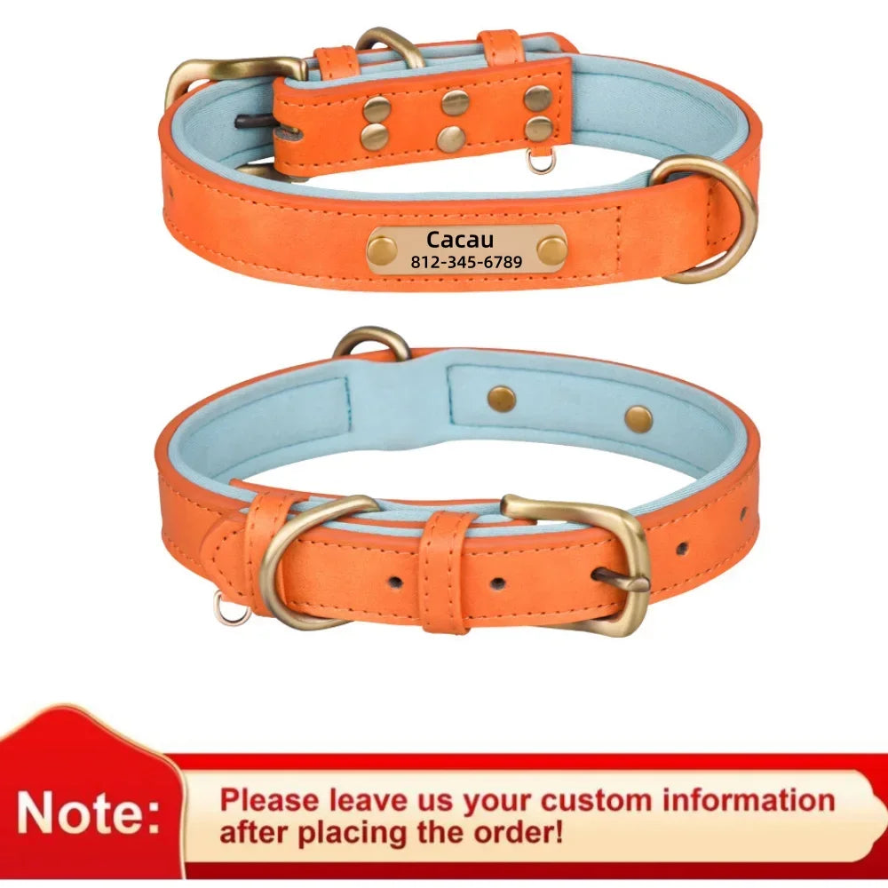 COOYOMOO Personalized Leather Dog Collar With Engraving And Padded Nameplate