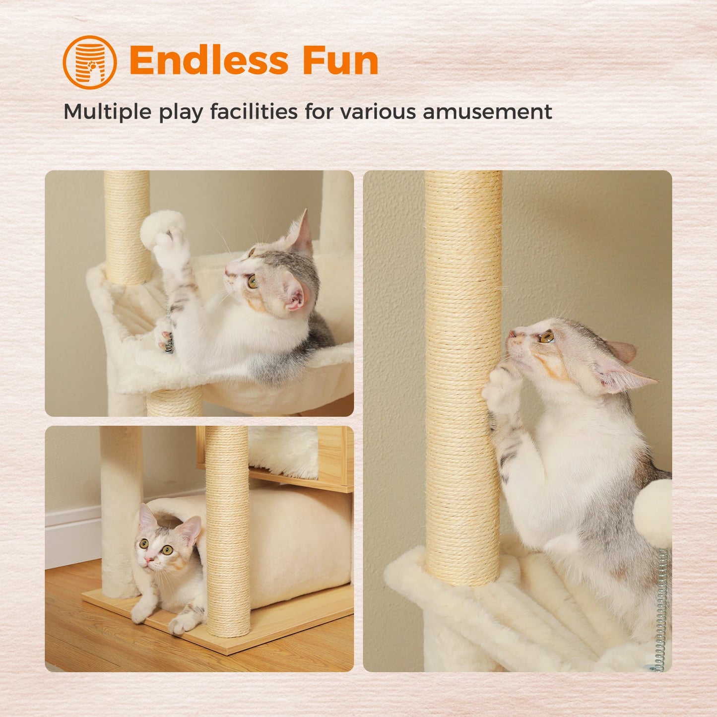 PAWZ Road Height Adjustable Wooden Cat Tree With Large Hammock