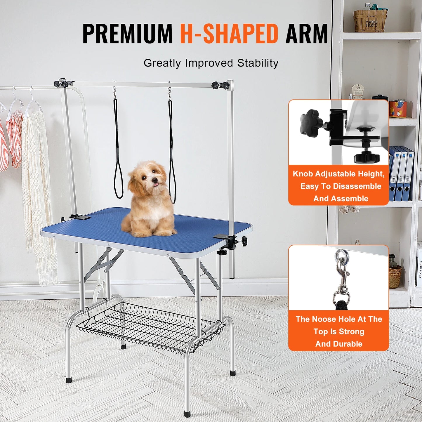 SucceBuy Pet Grooming Table With Two Arms Clamp Folding Stand Grooming Loop