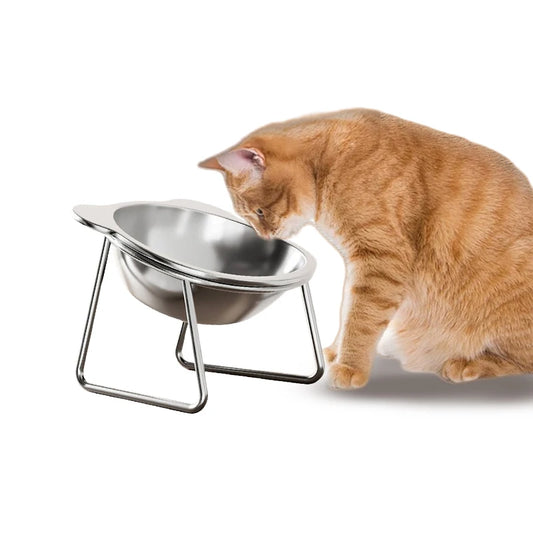 Booteely Tilted Stainless Steel Cat Food Bowls With Metal Stand
