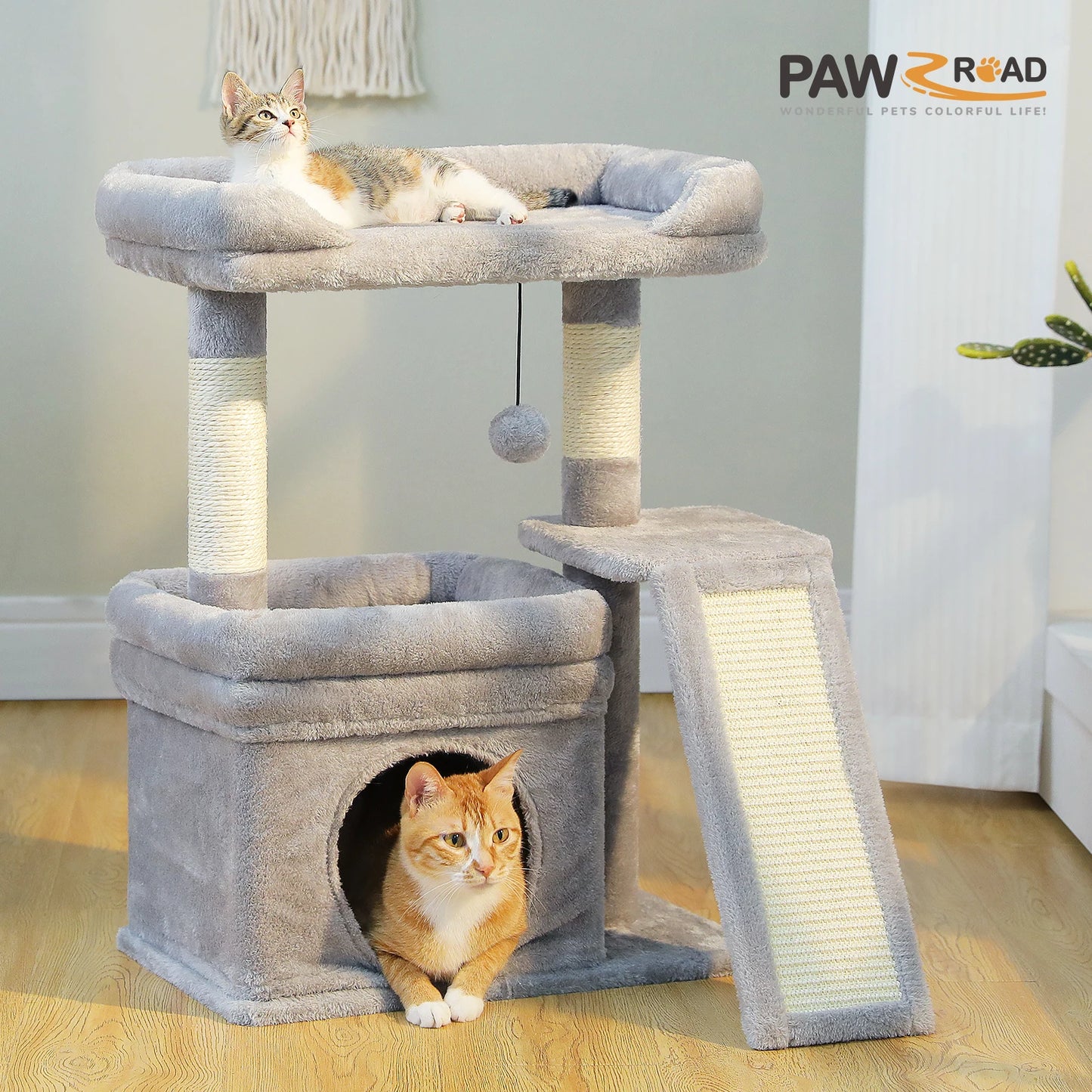 PAWZ Road Small Cat Tree Tower With Sisal Scratching Post And Pad Wide Top Perch