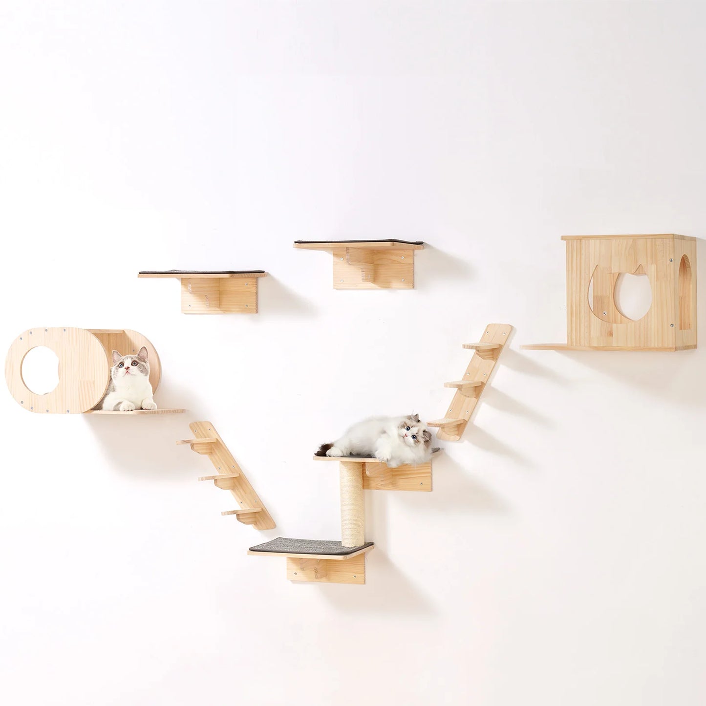 SucceBuy Wall Mounted Cat Shelves And Cat Tree Furniture