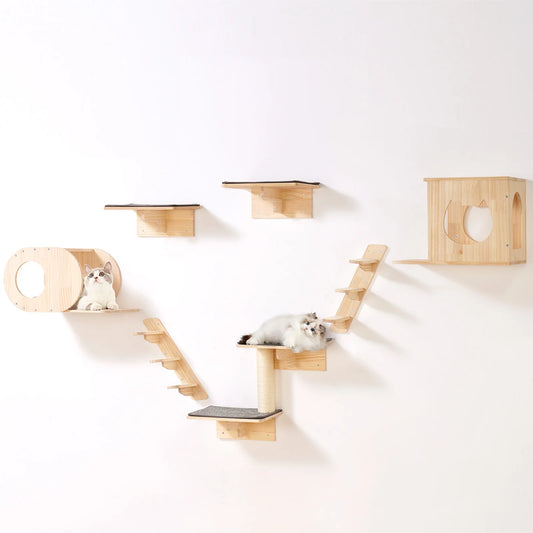 SucceBuy Wall Mounted Cat Shelves And Cat Tree Furniture