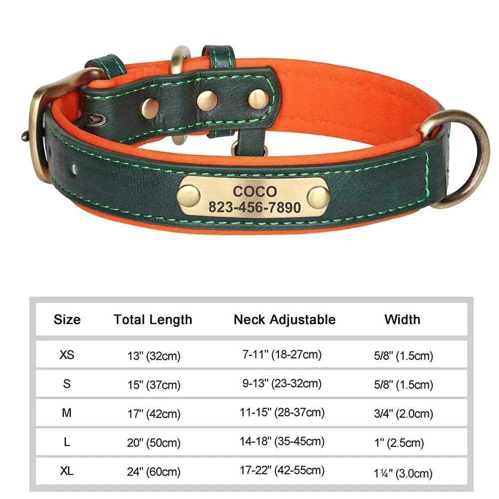 COOYOMOO Personalized Leather Dog Collar With Engraving And Padded Nameplate
