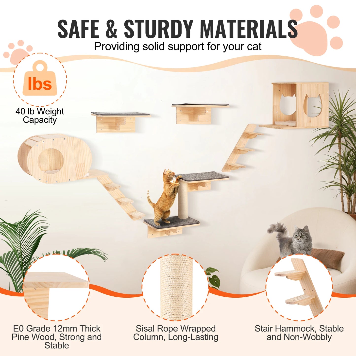 SucceBuy Wall Mounted Cat Shelves And Cat Tree Furniture
