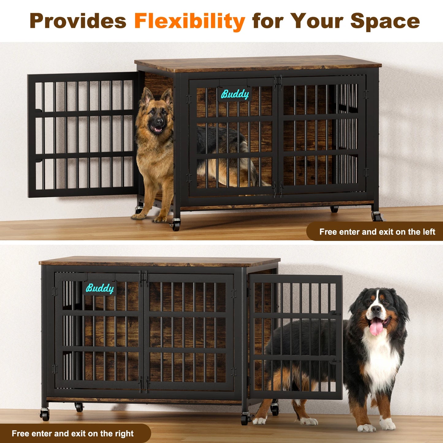Furniture Style Heavy Duty Dog Crate With Casters Indoor Use