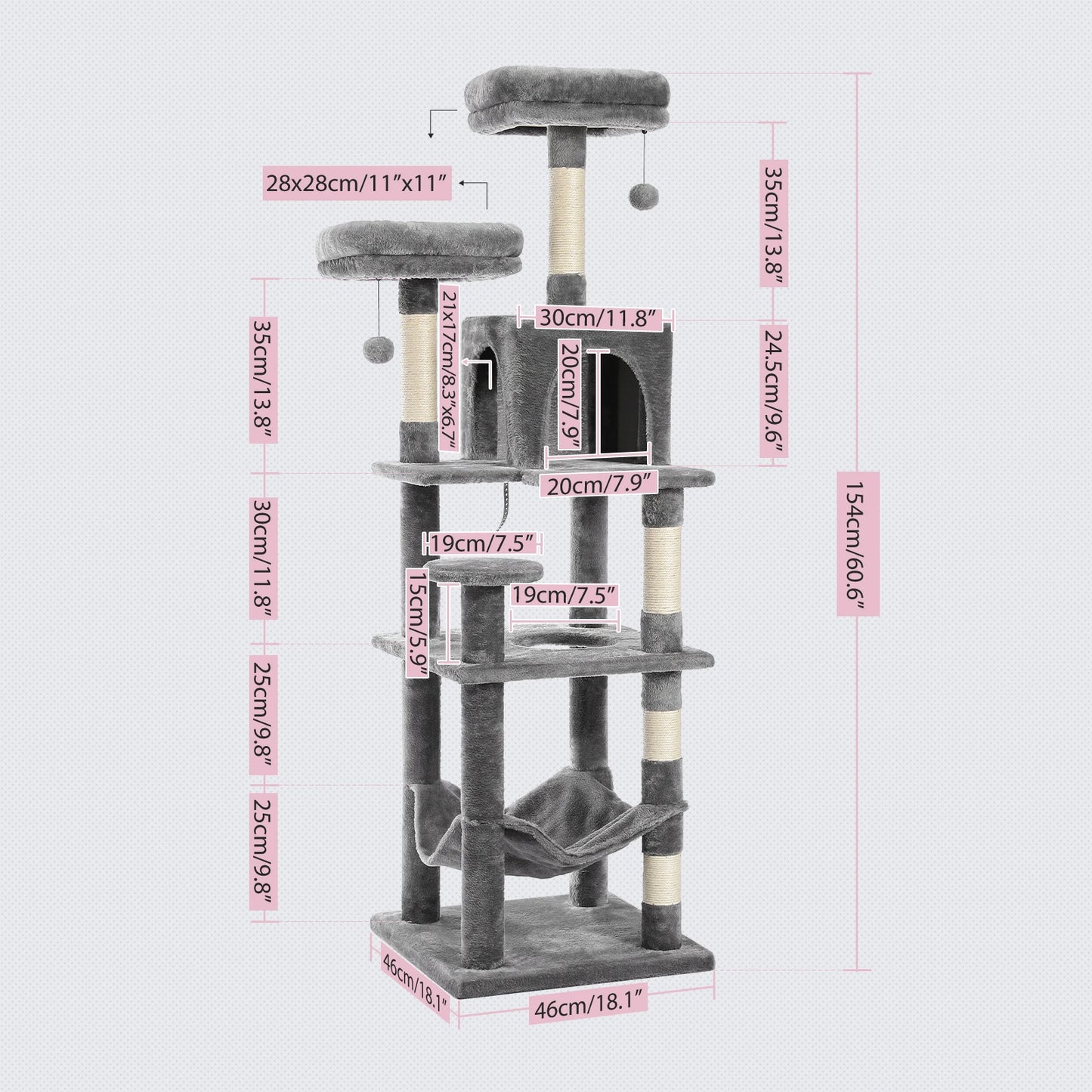 PEQULTI Multi-Level Cat Tree With Scratching Posts And Hammock