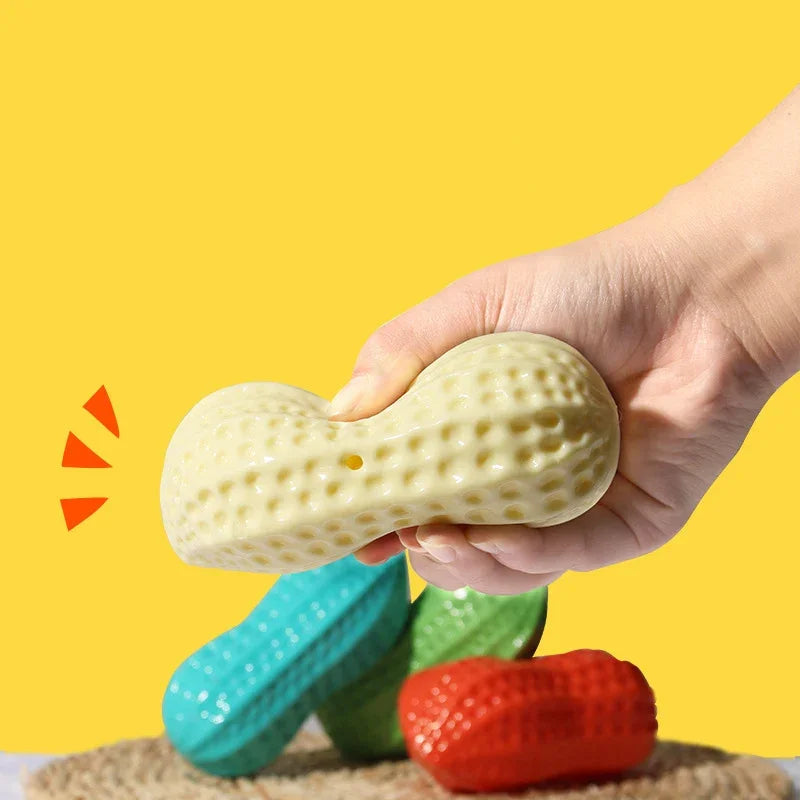 Peanut Shaped Squeaking Dog Chew Toy Interactive Rubber