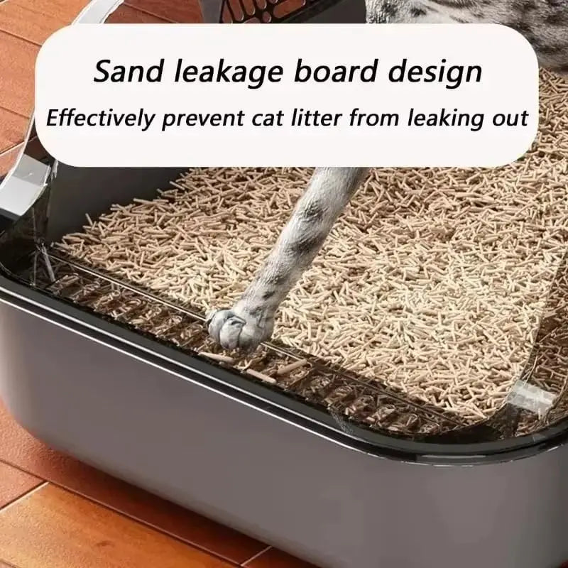 Semi-Enclosed Cat Litter Box Splashproof Kitten Tray Indoor Use
