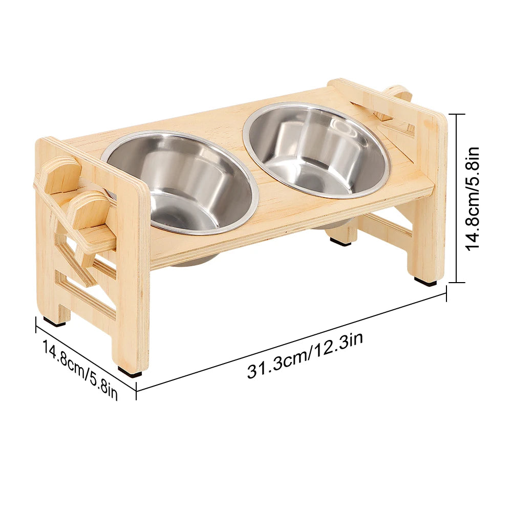 Elevated Adjustable Pet Feeder Stand With 2 Stainless Steel Bowls