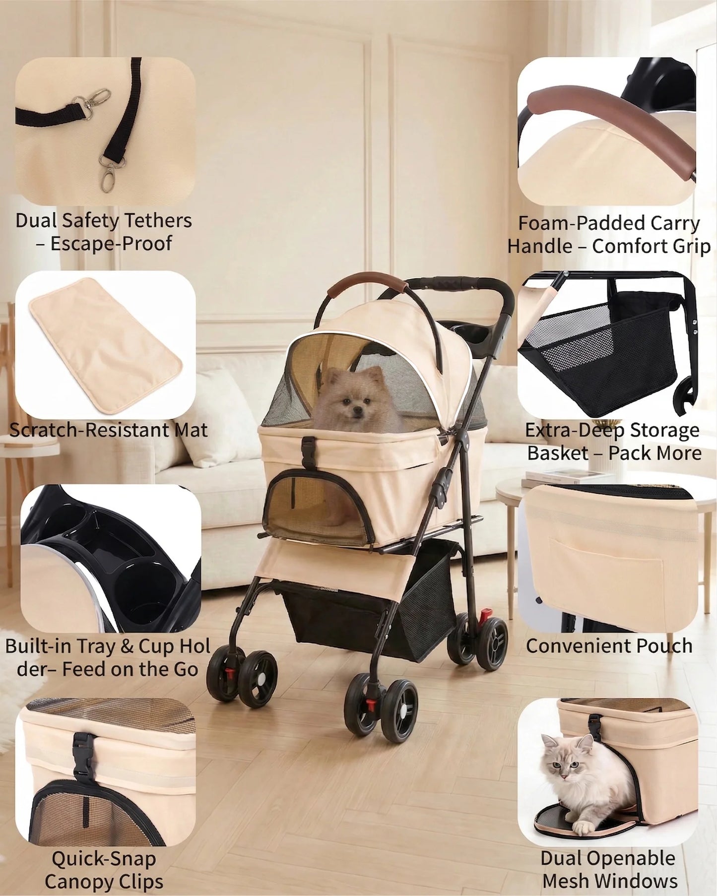 Cabusatly 2-In-1 Pet Stroller With Removable Carrier