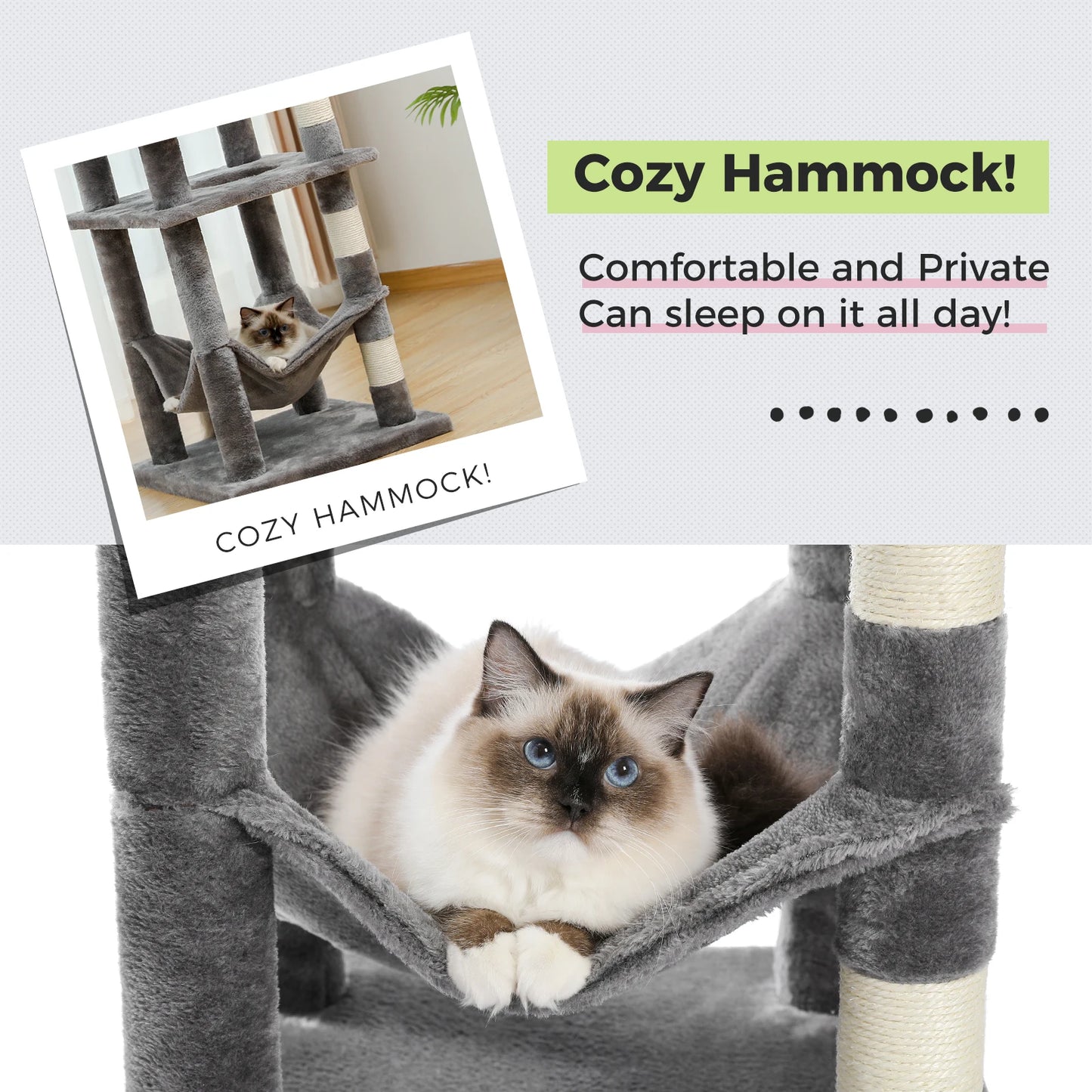 PEQULTI Multi-Level Cat Tree With Scratching Posts And Cozy Hammock