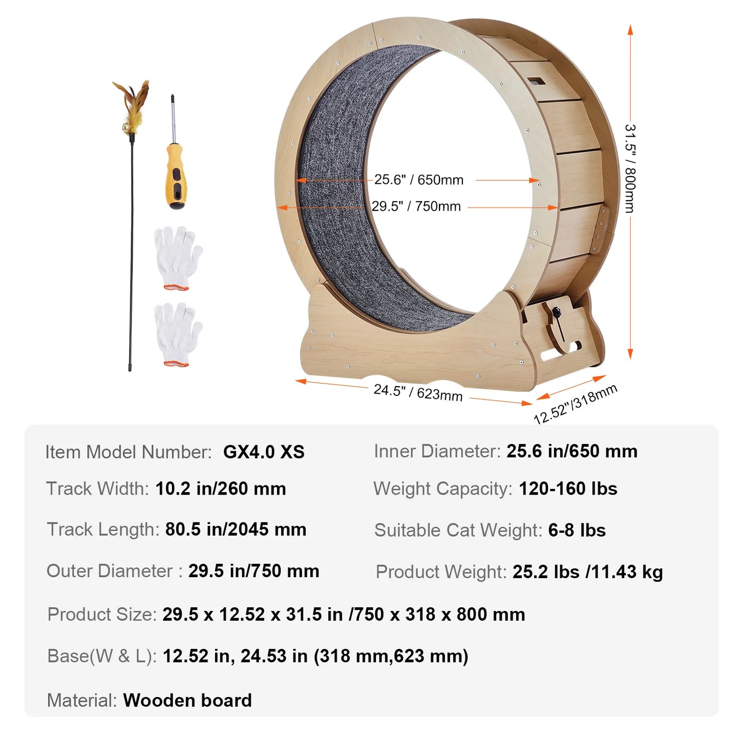 Wooden Cat Exercise Wheel For Indoor Running Detachable Carpet