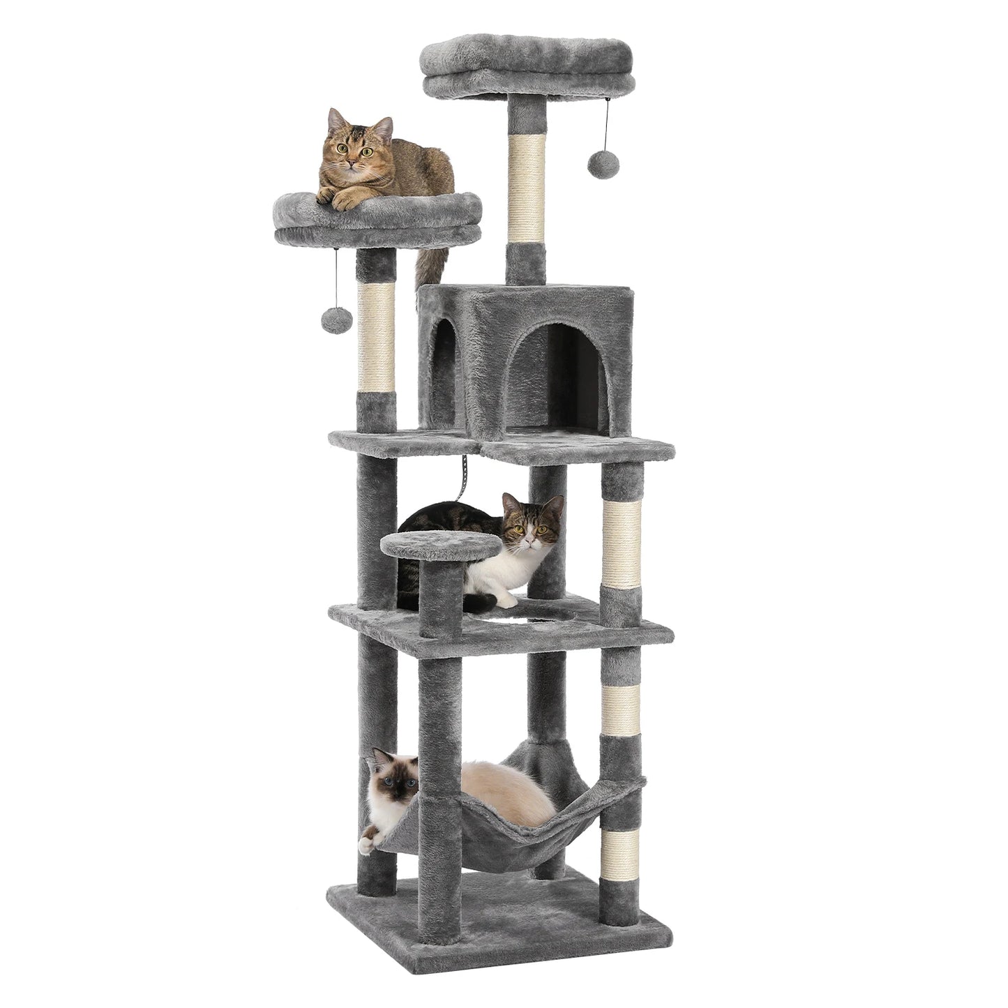PEQULTI Multi-Level Cat Tree With Scratching Posts And Cozy Hammock