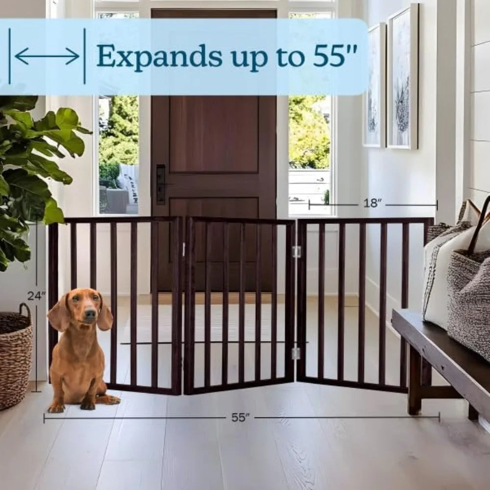 Wooden Freestanding Accordion Pet Gate For Doorways And Stairs