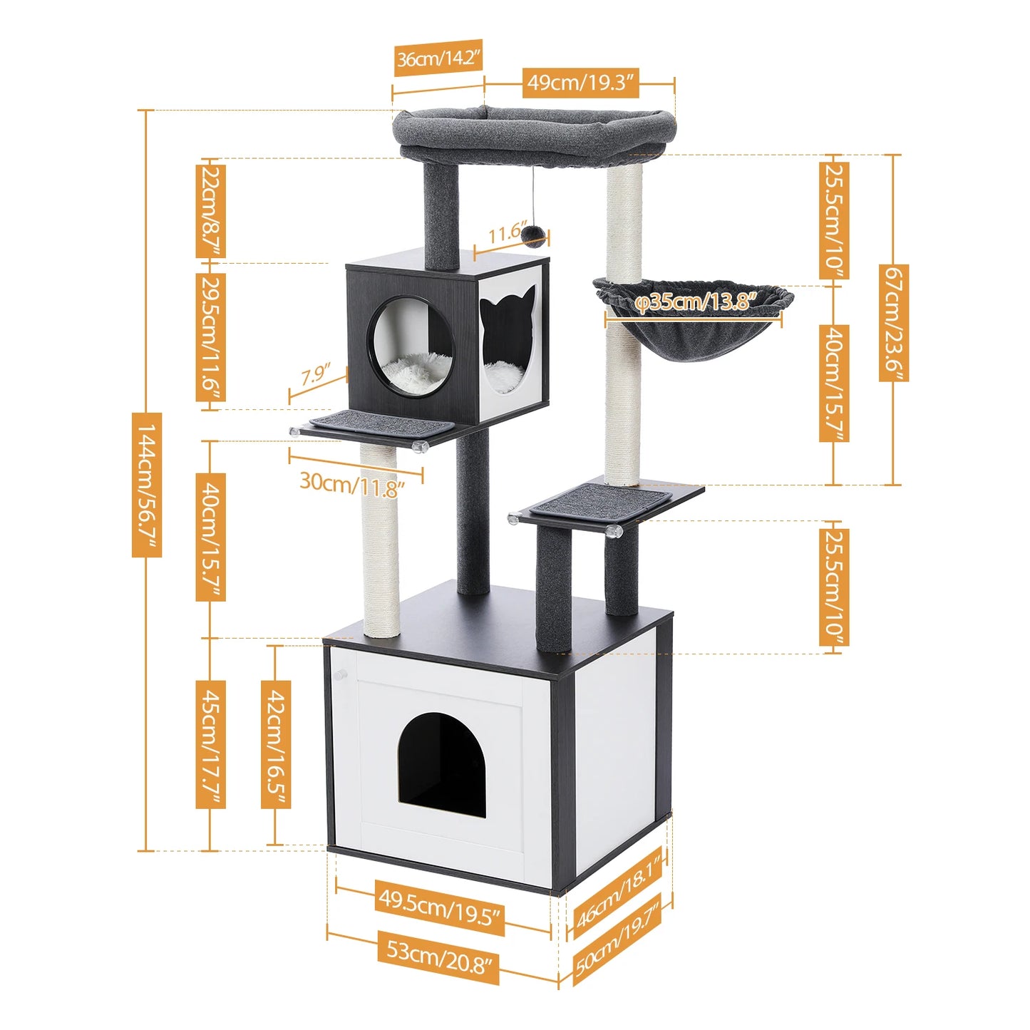 PAWZ Ro Multi-Level Cat Tree Indoor Wood Tower With Scratching Posts