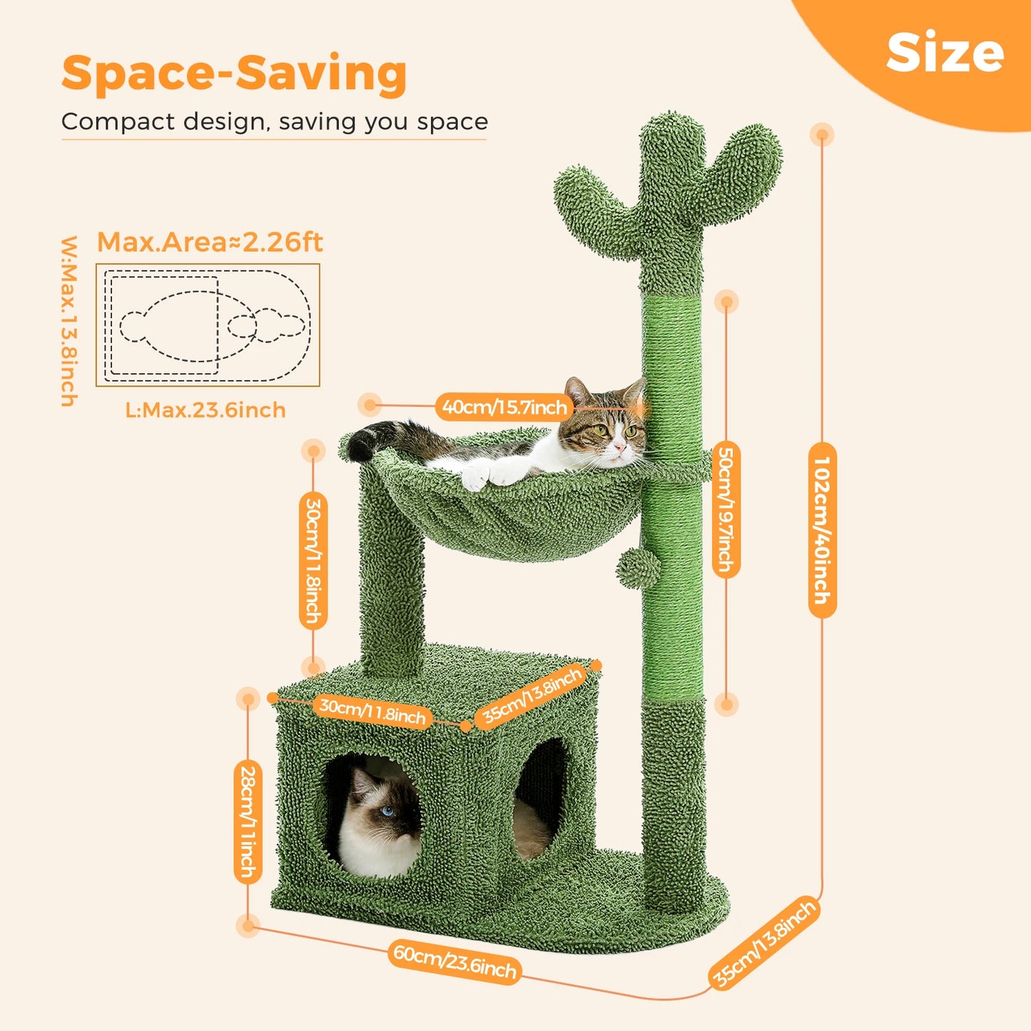PEQULTI Cactus Cat Tree With Cozy Condo And Hammock
