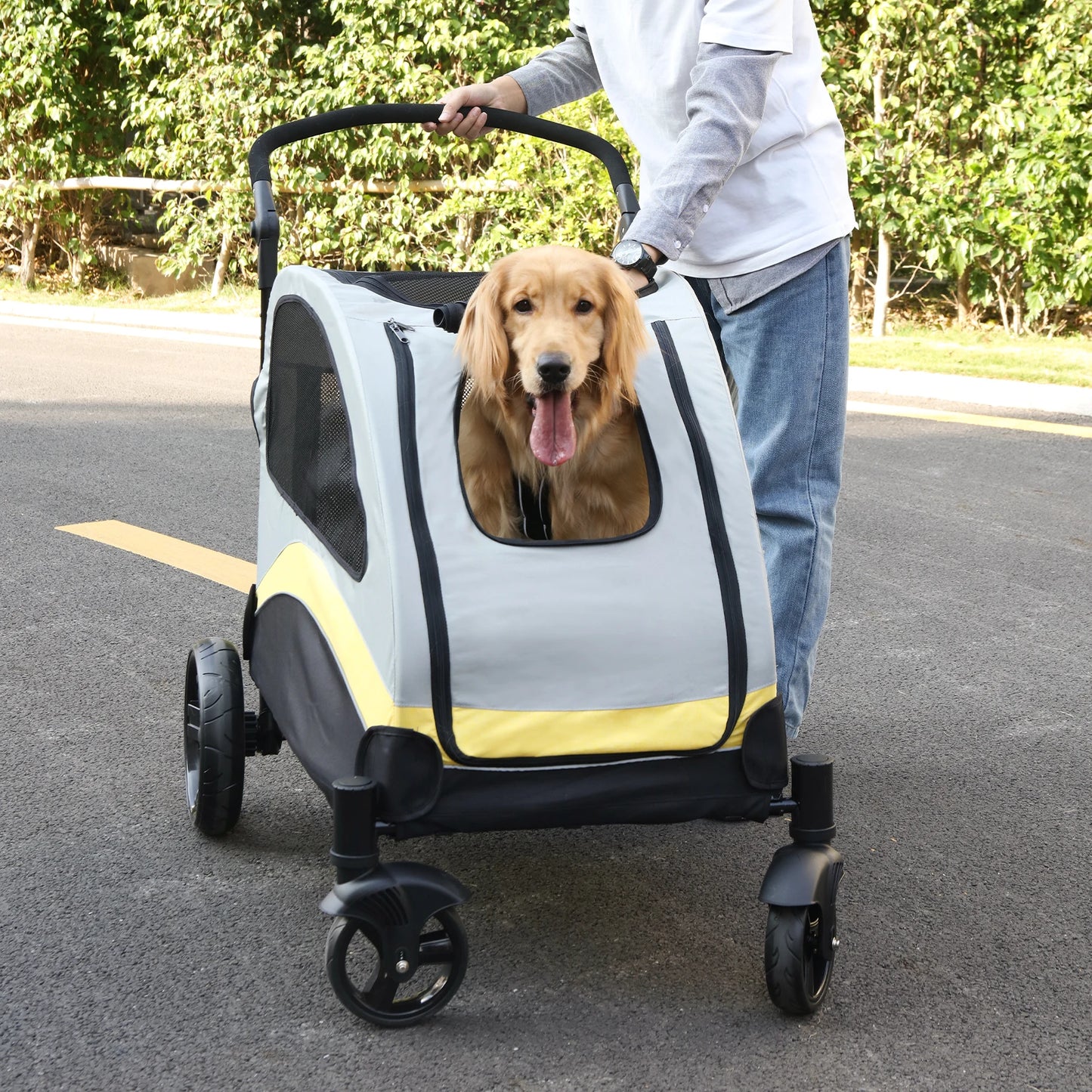 Portable Dog Stroller Four Wheel Foldable Travel Carrier For Pets