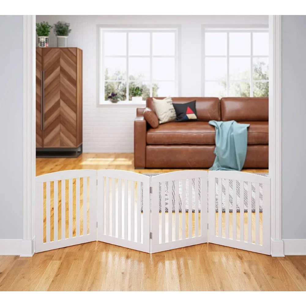 Freestanding Foldable Wooden Pet Gate For Dogs Indoor Use