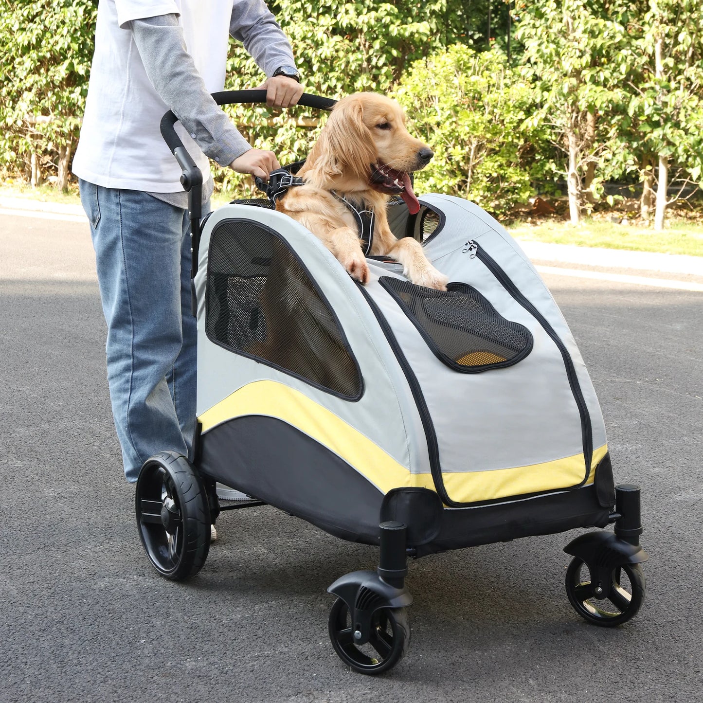 Portable Dog Stroller 4 Wheels Foldable Travel Carrier For Pets