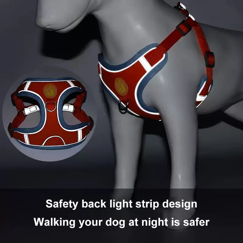 Nylon Reflective Dog Harness Vest Soft Mesh For Walking And Traction Rope