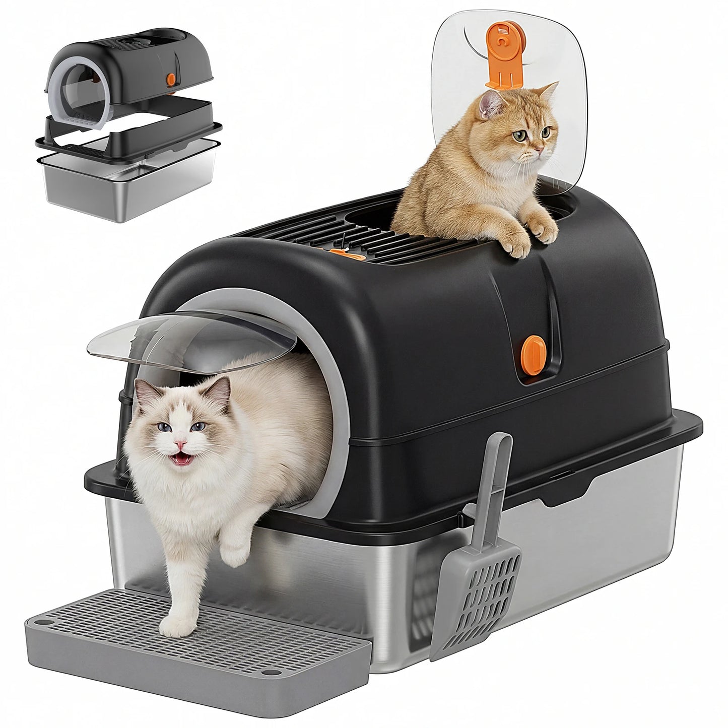 JHK Stainless Steel Enclosed Cat Litter Box For Large Cats