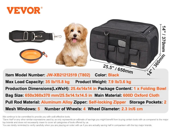 Breathable Pet Carrier Backpack With Telescopic Handle And Wheels For Travel