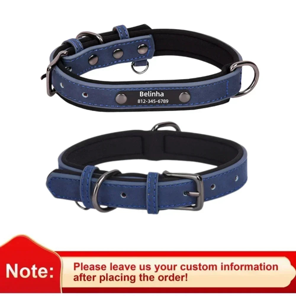 COOYOMOO Personalized Leather Dog Collar With Engraving And Padded Nameplate