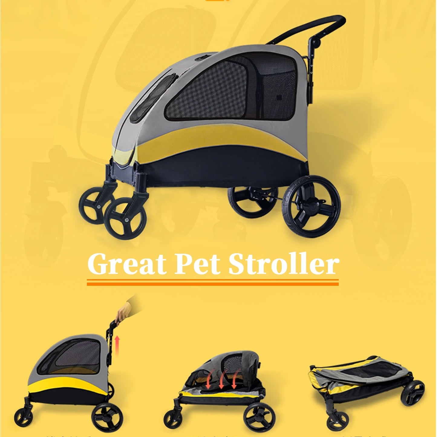 Portable Dog Stroller Four Wheels Foldable Travel Carrier For Pets