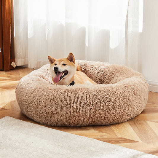 JHK Calming Round Plush Dog Bed With Anti Slip Bottom